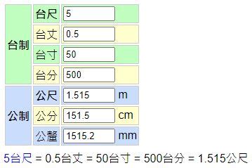 台尺公分換算